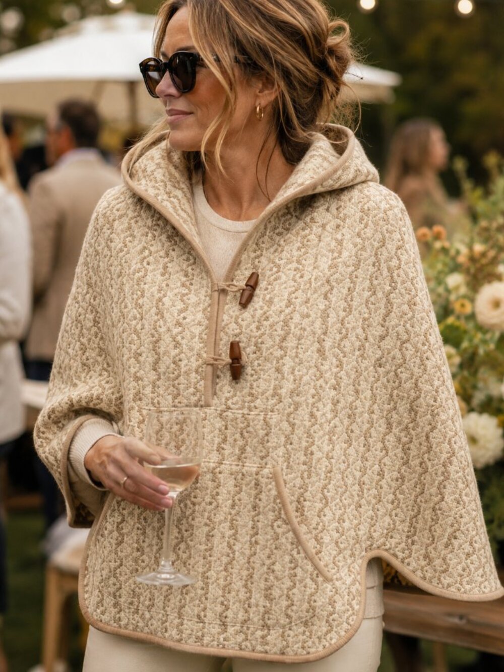 A Dafydd Snowdon Design Vintage Welsh Wool Tapestry Cape — Cream Boho Size Med